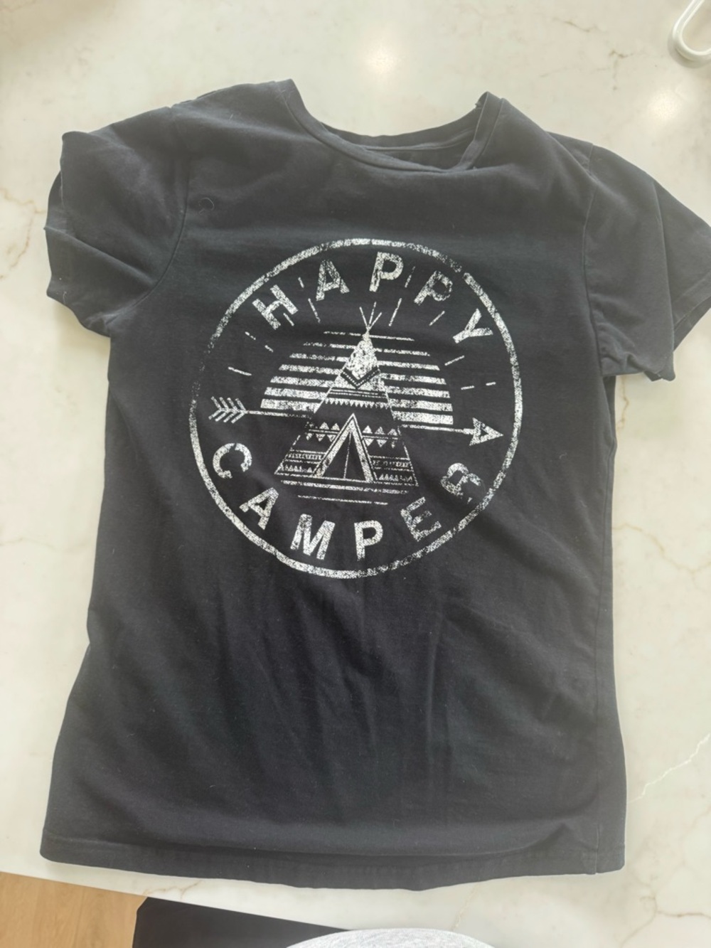Sofra Black Tee with White Distressed Graphic